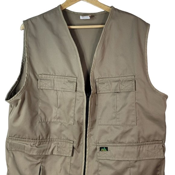 Ideal Utility Vest Brown Khaki Large Pockets Zip USA Made Photo Hunting Hiking - Picture 2 of 9